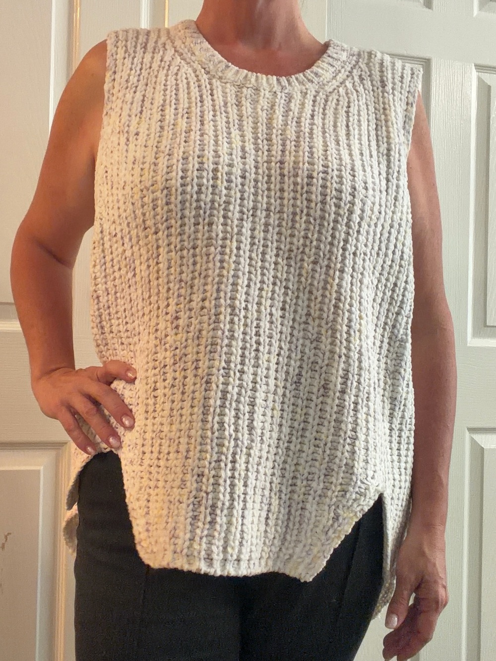 POL Cream Knit Sleeveless Tank Top - Speckled